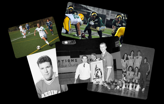 a collage of five U of R athletes