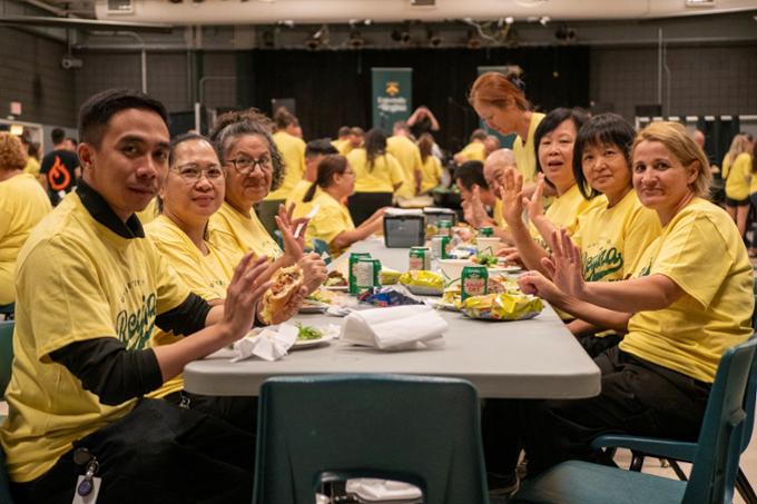 A group of people eating lunch