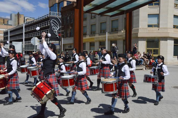 People playing the bagpipes.