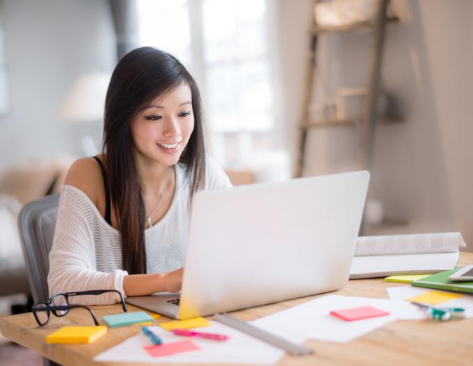 Woman using a computer to learn