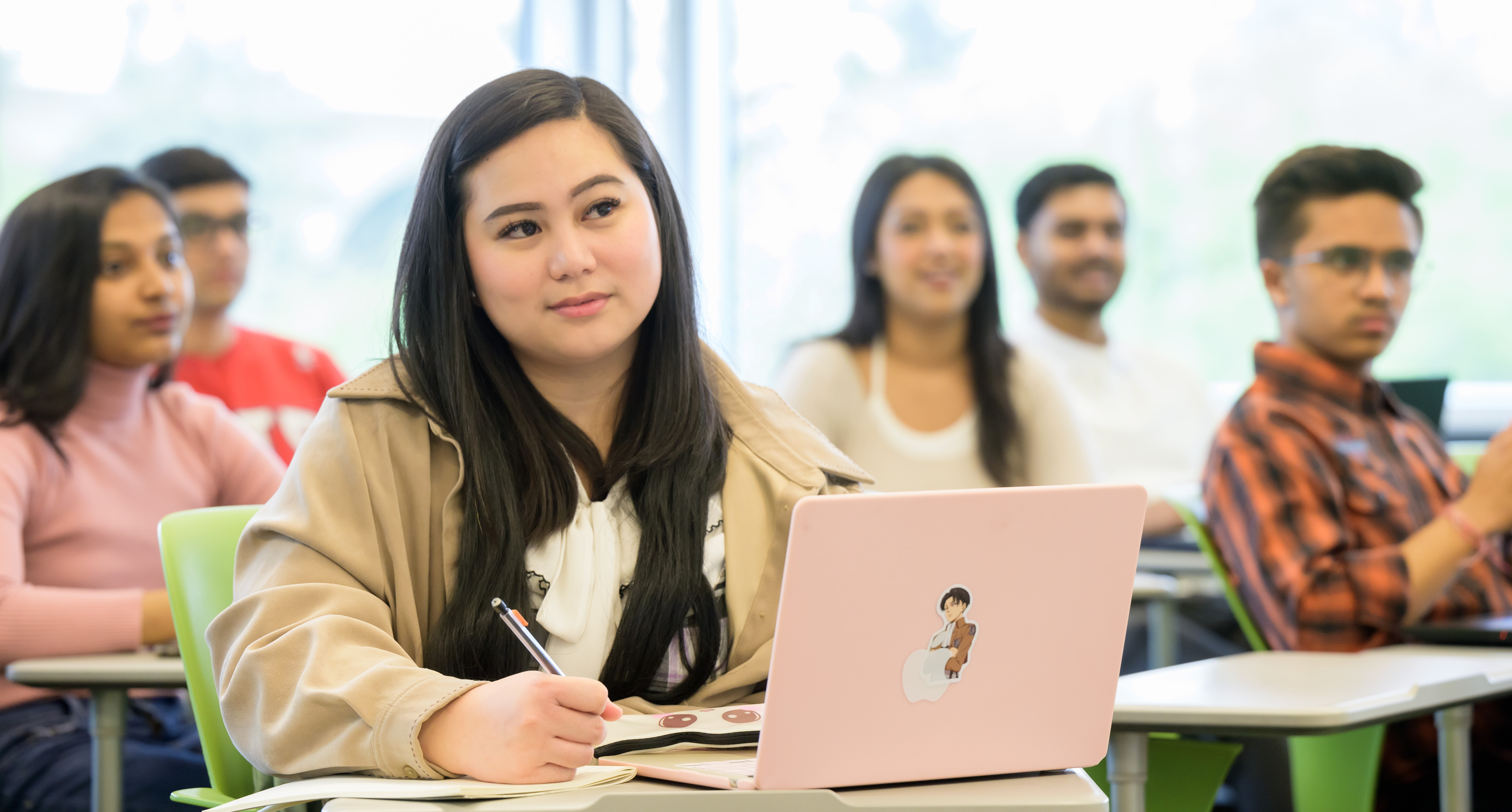 Six students in a classroom