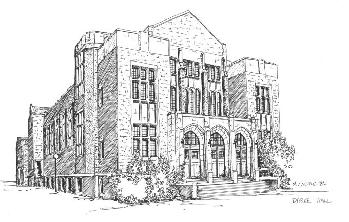 Line drawing of the original Darke Hall building.