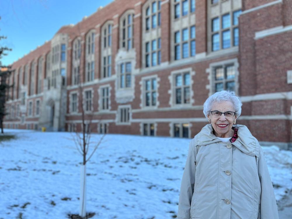 Margaret Hammond stands outside College Avenue Campus Building