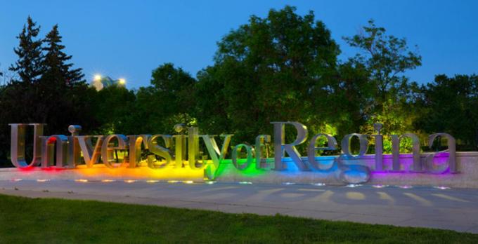 u of r campus sign with pride colors