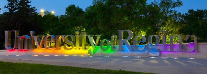 U of R sign in rainbow colours