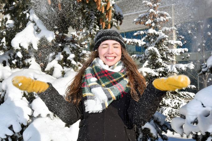 student outside in snow