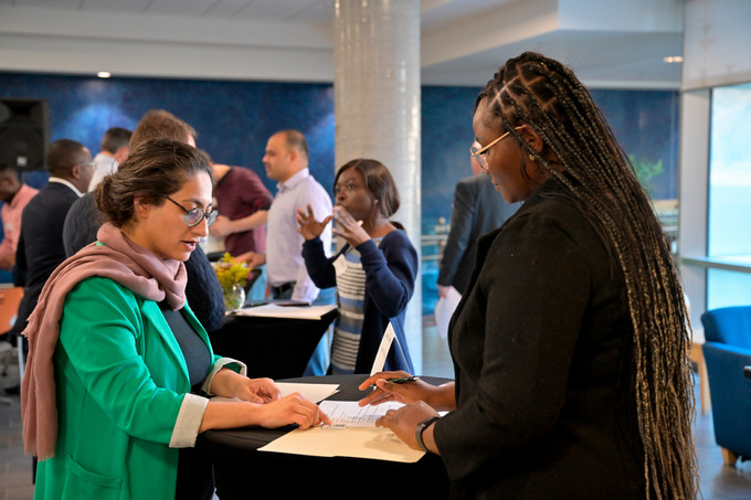 Student speaking to employer