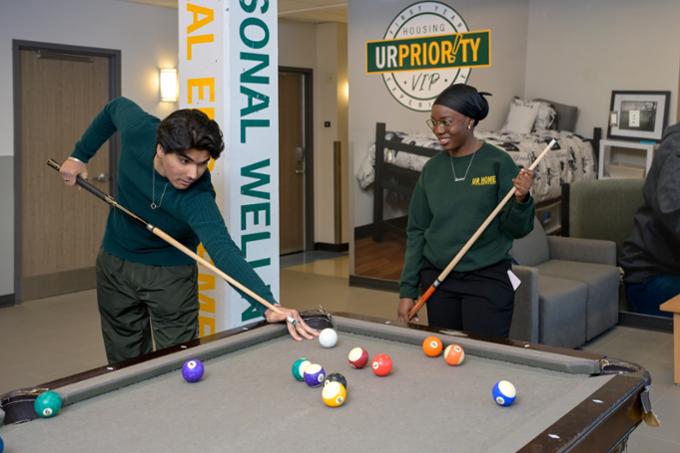 students are playing pool