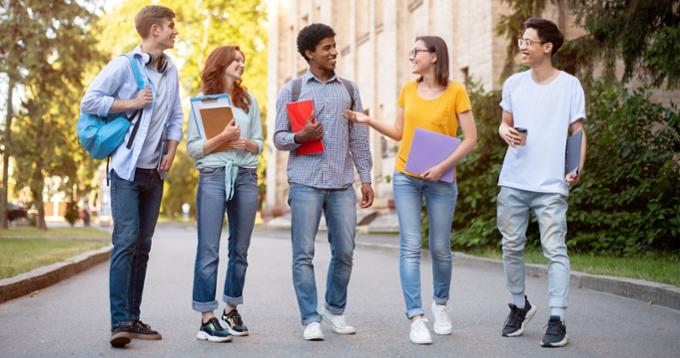 students chatting