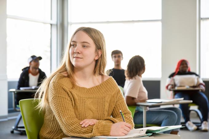 Student sitting in a classroom