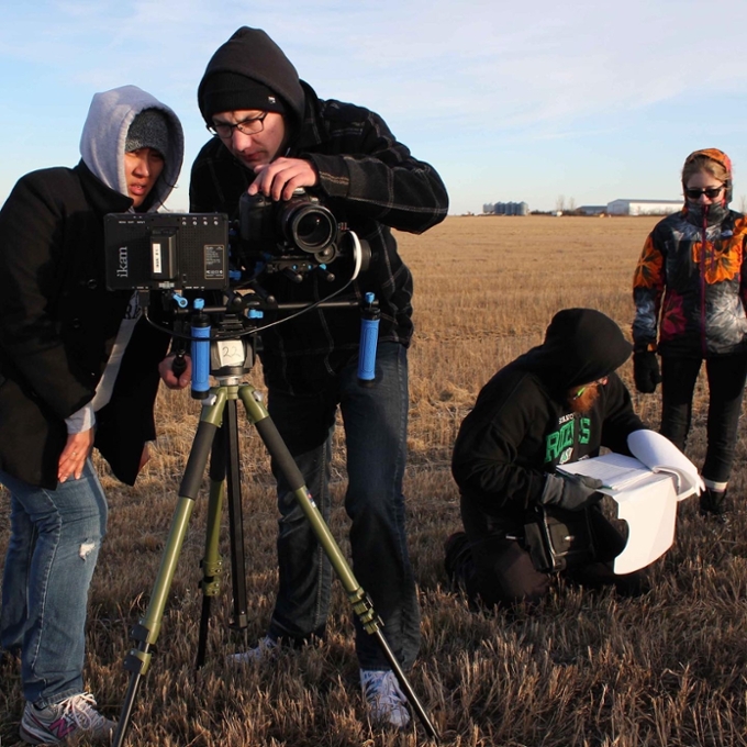 Students filming outdoors