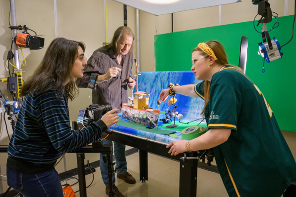 Students working in the stop motion room