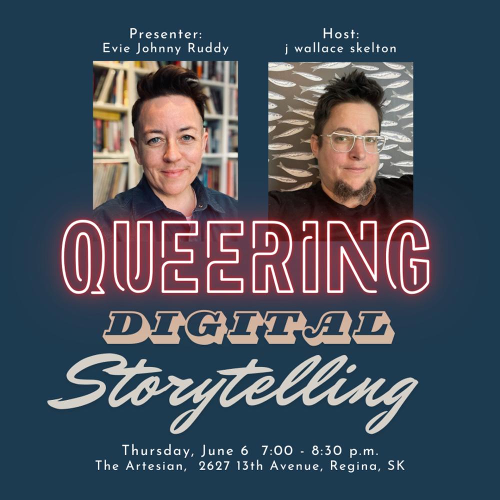 A posted describing an event featuring a discussion of queer storytelling
