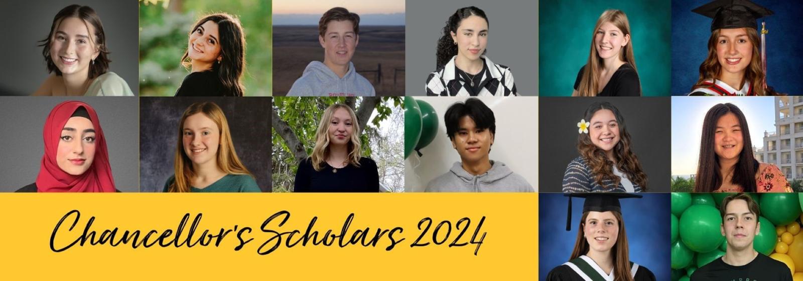 A photo collage of 14 separate headshots and “Chancellor’s Scholars 2024” written underneath.