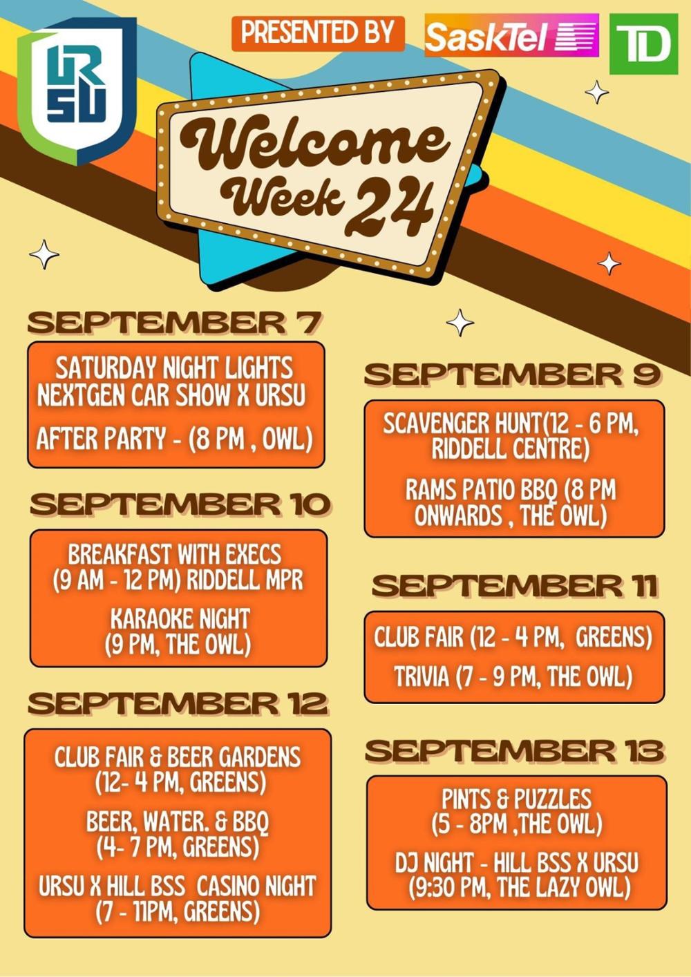 A poster for the University of Regina Students’ Union’s Welcome Week events.