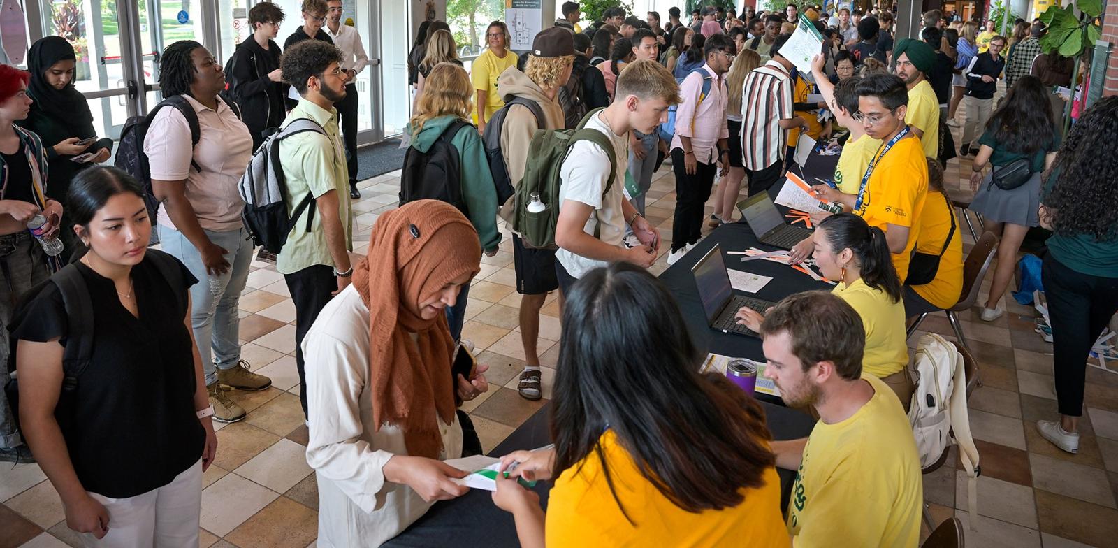 A crowd of people in a room