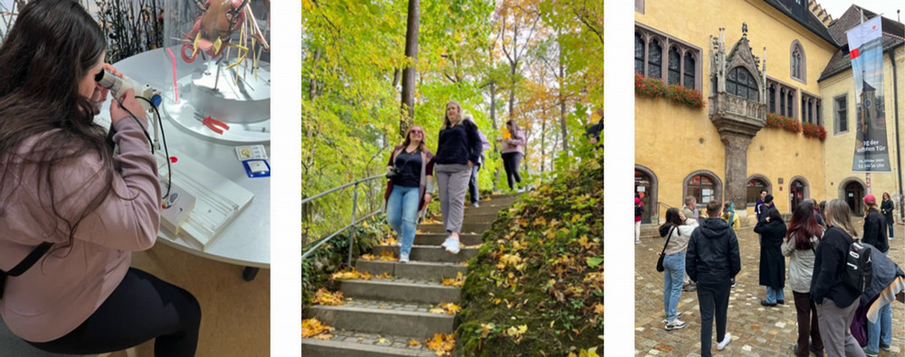 A series of three photos of individuals exploring Regensburg, Germany