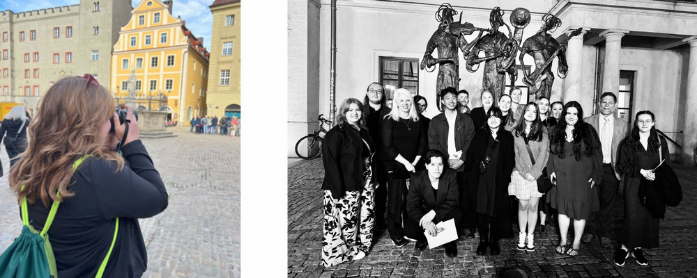 Two photos of individuals exploring Regensburg, Germany.