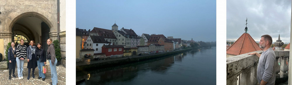 A series of three photos of individuals exploring Regenburg, Germany.