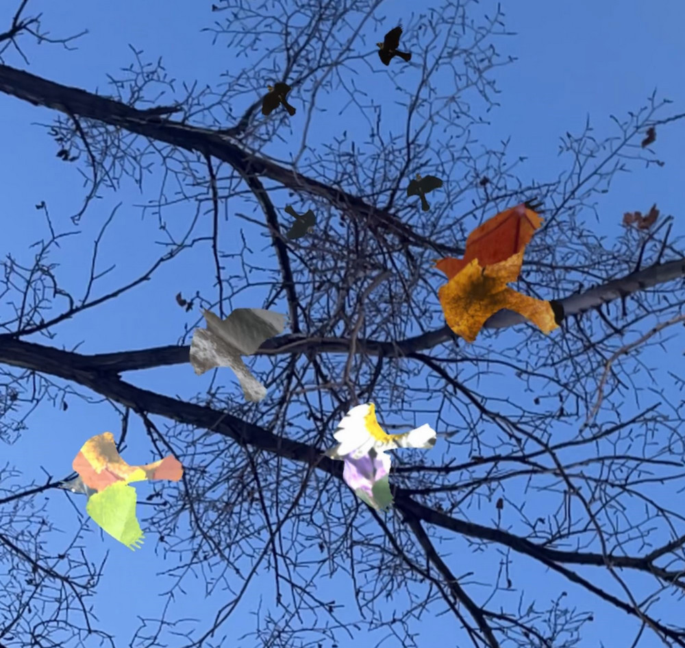 colourful artwork hanging from a tree