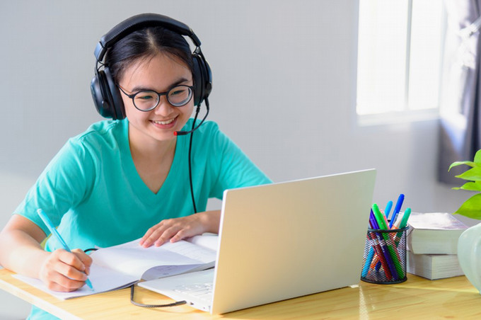 student watching webinar