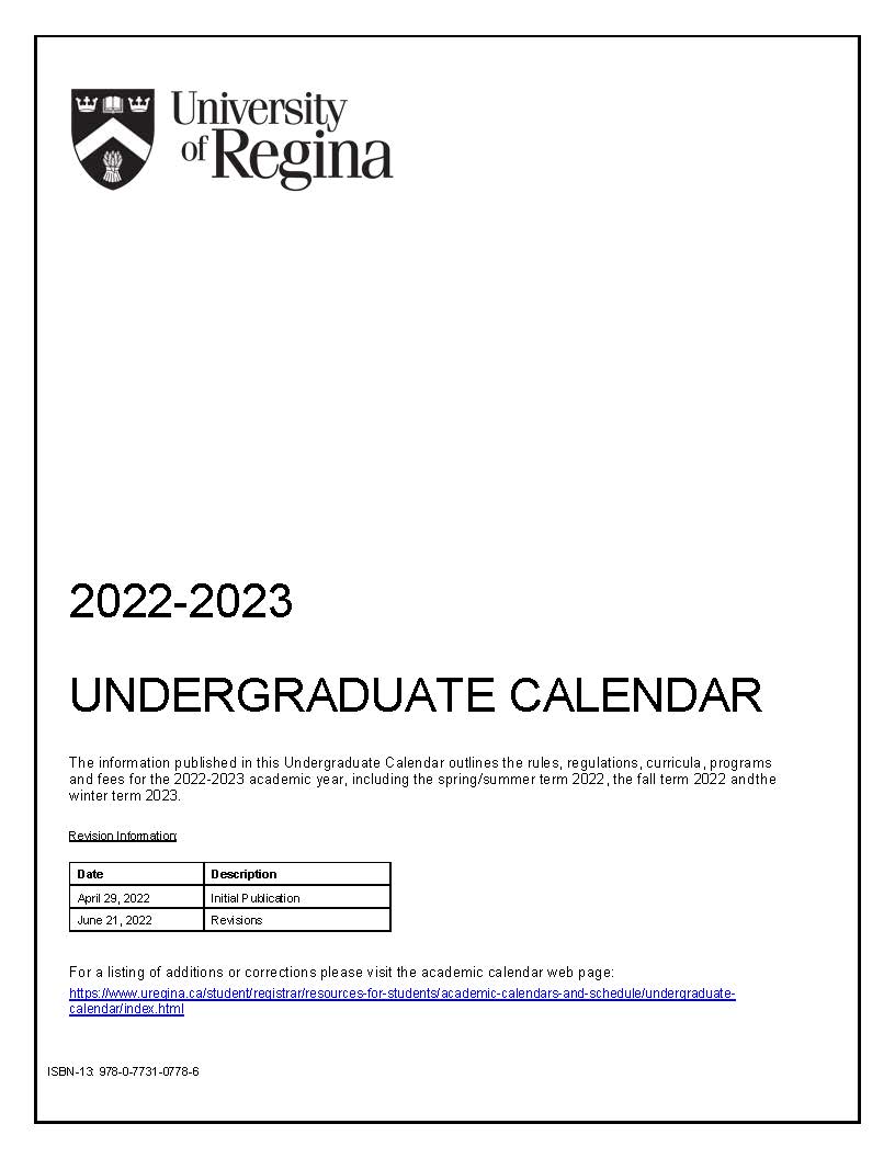 20222023 Undergraduate Calendar Registrar's Office, University of Regina