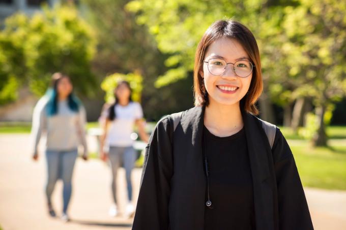 Close up of student walking